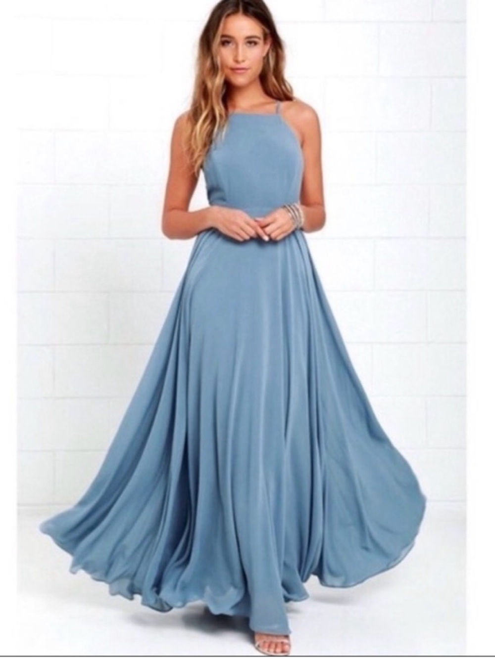 Lulu's Slate Blue Halter Maxi Dress